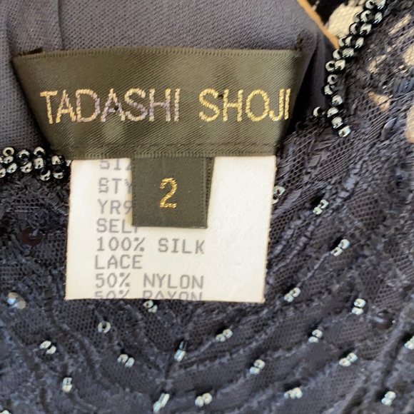Tadashi Shoji Navy Silk Beaded Gown - Picture 6 of 11